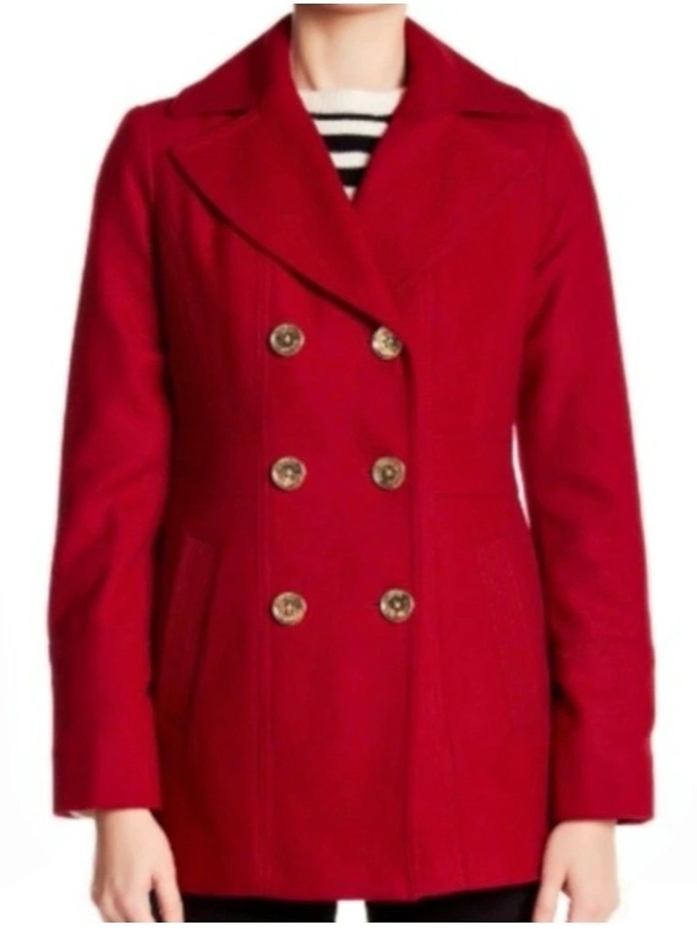 Michael Kors Wool Blend Double-Breasted Peacoat Red XL